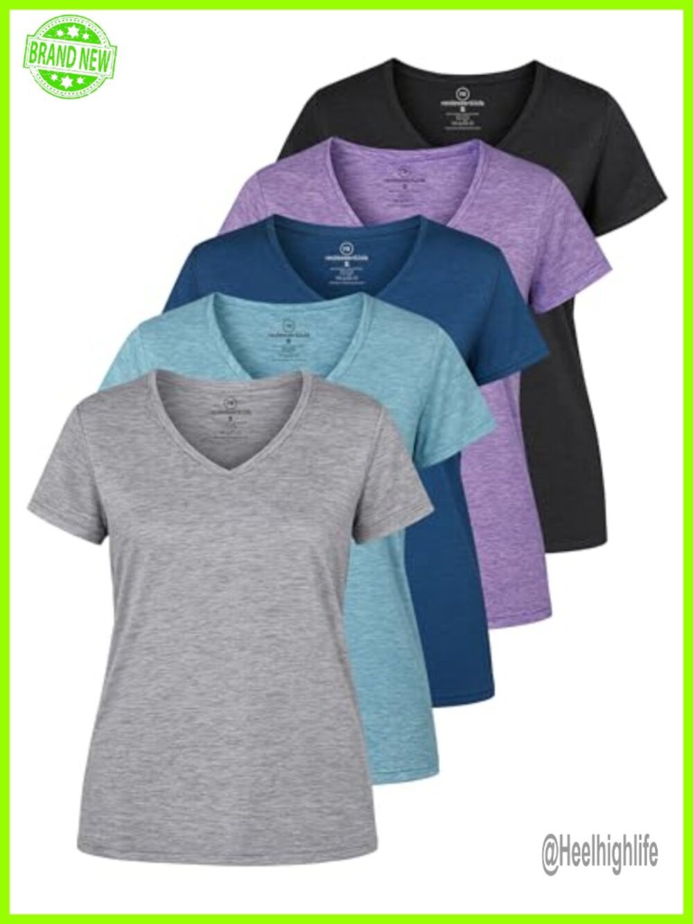 Womens 5 Pack Dry-Fit V Neck Short Sleeve Workout Tops Yoga Fitness Tees